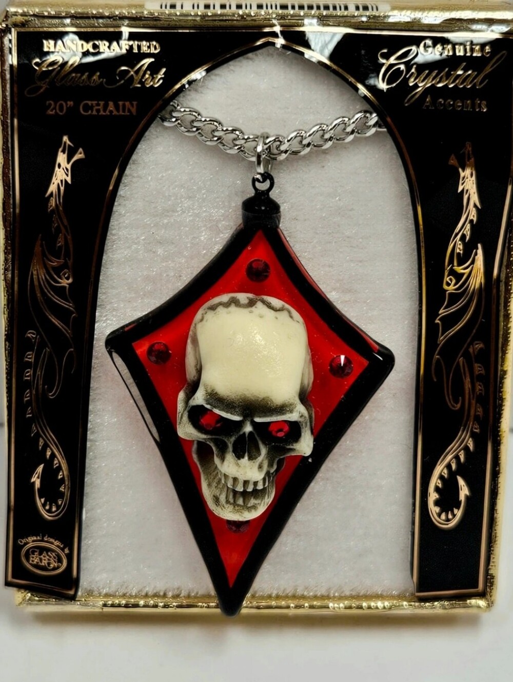 Handcrafted Skull Pendant Necklace - Red and Cream Gothic Accent